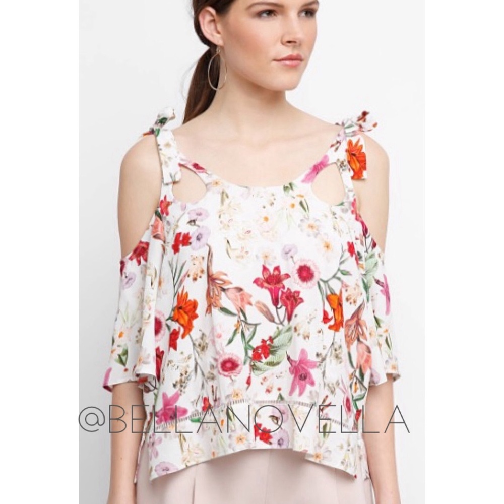 🔴 WILLOW & CLAY  Floral Cold Shoulder Top SZ S/4/6